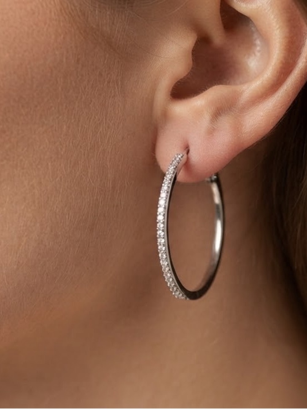 Kay Jewelers Silver Pavé Hoop Earrings